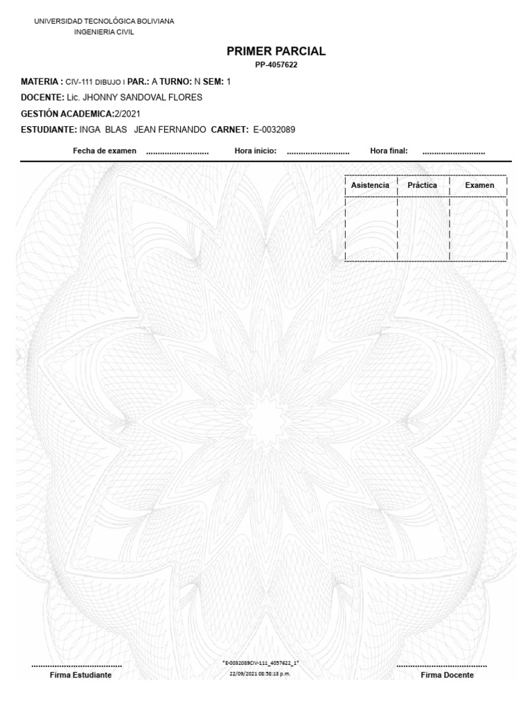 Examen Dibujo I - Ingeniería Civil | PDF