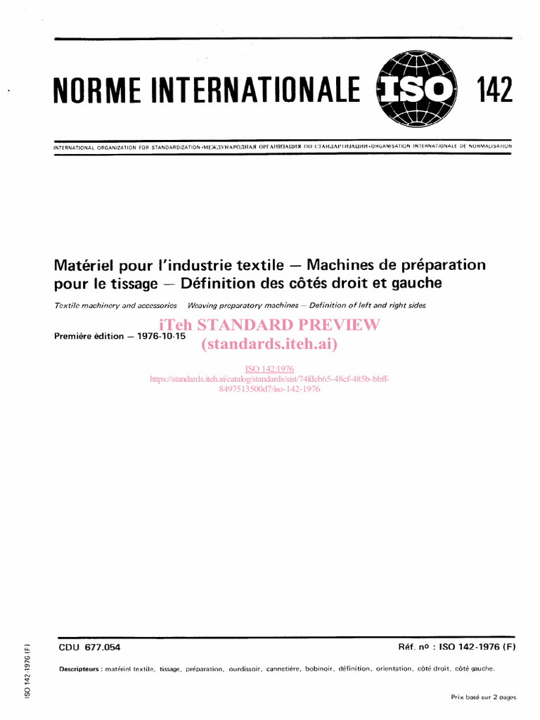 ISO 142: Définition des côtés textile | PDF | Organisation ...