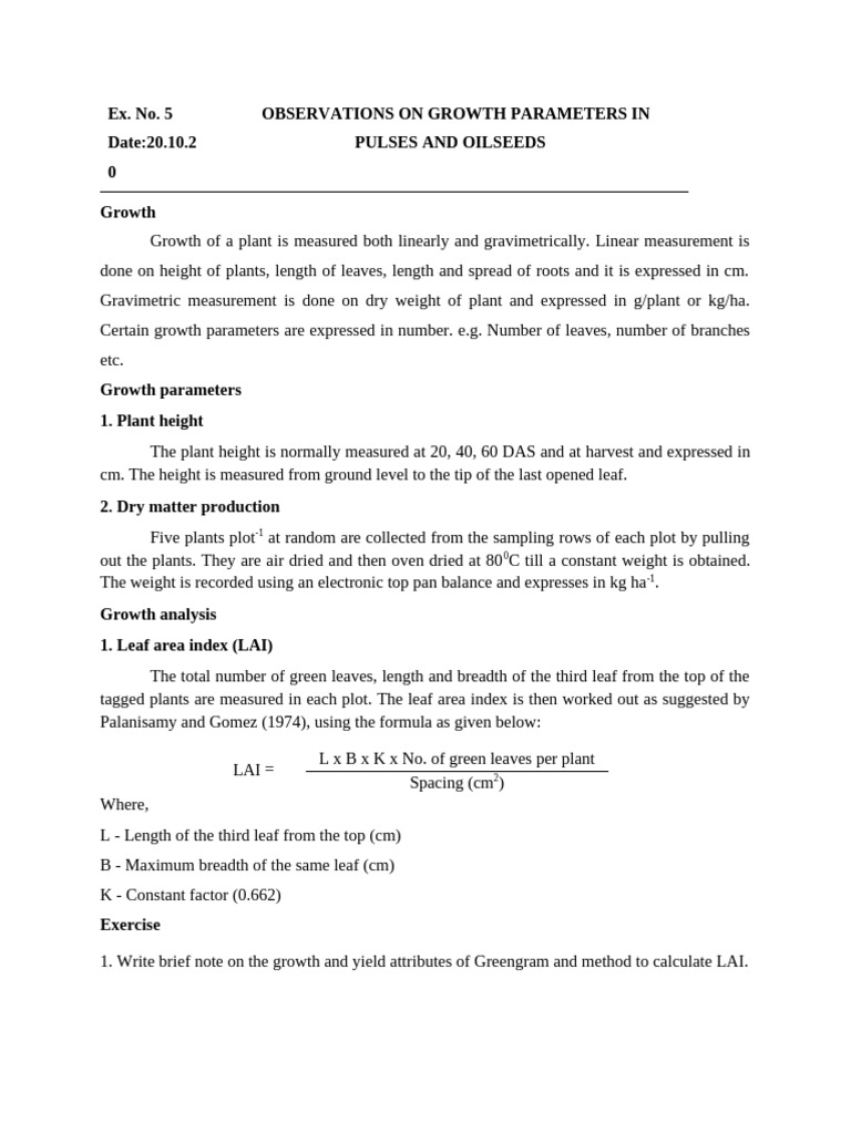 Growth Parameters in Pulses & Oilseeds | PDF