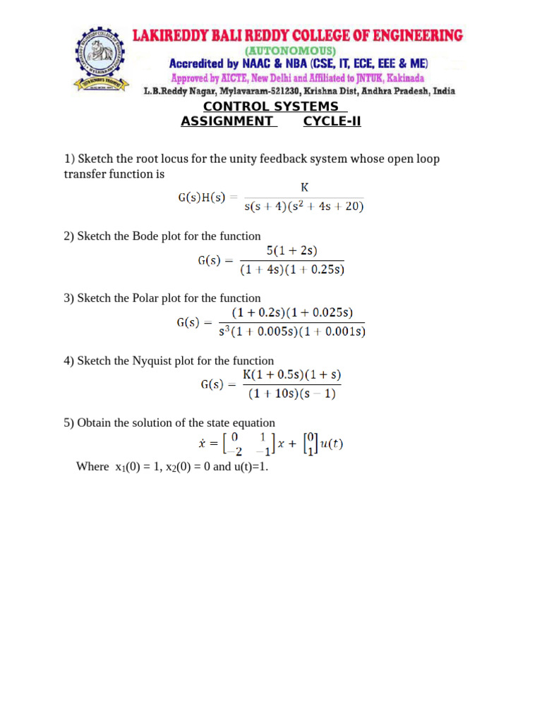 Control Systems Assignment Cycle-II | PDF