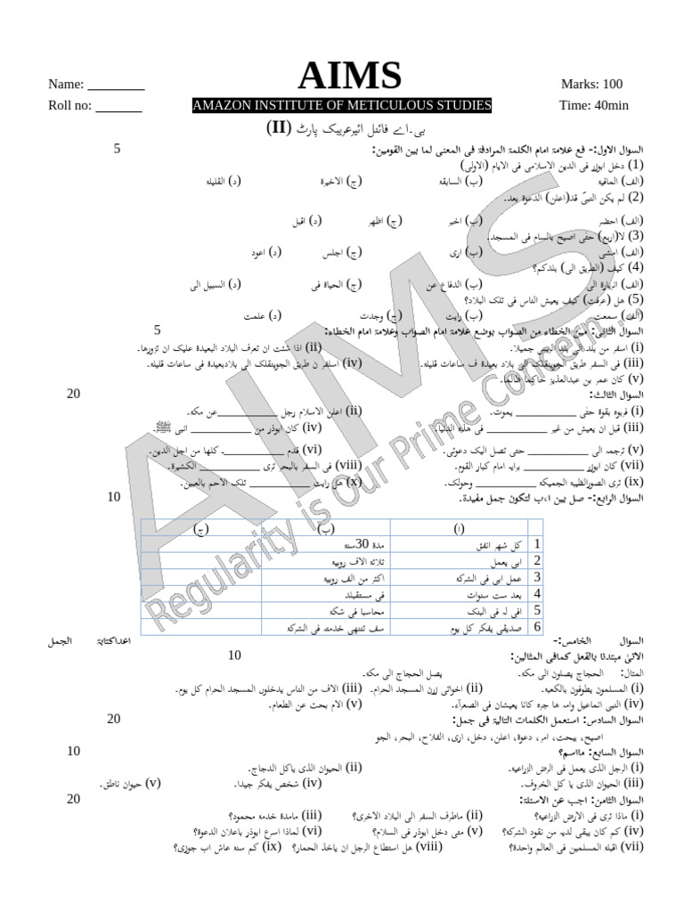 B.A Final Year Arabic A 20 Jan | PDF
