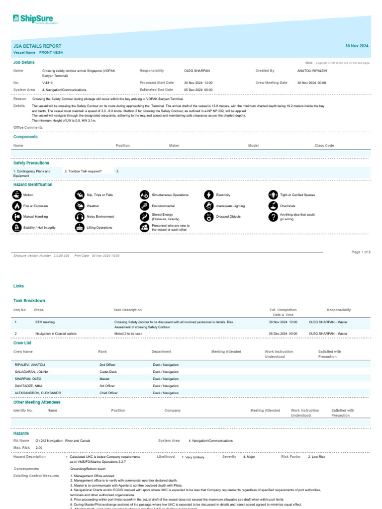 JSA Details Report | PDF | Risk | Navigation