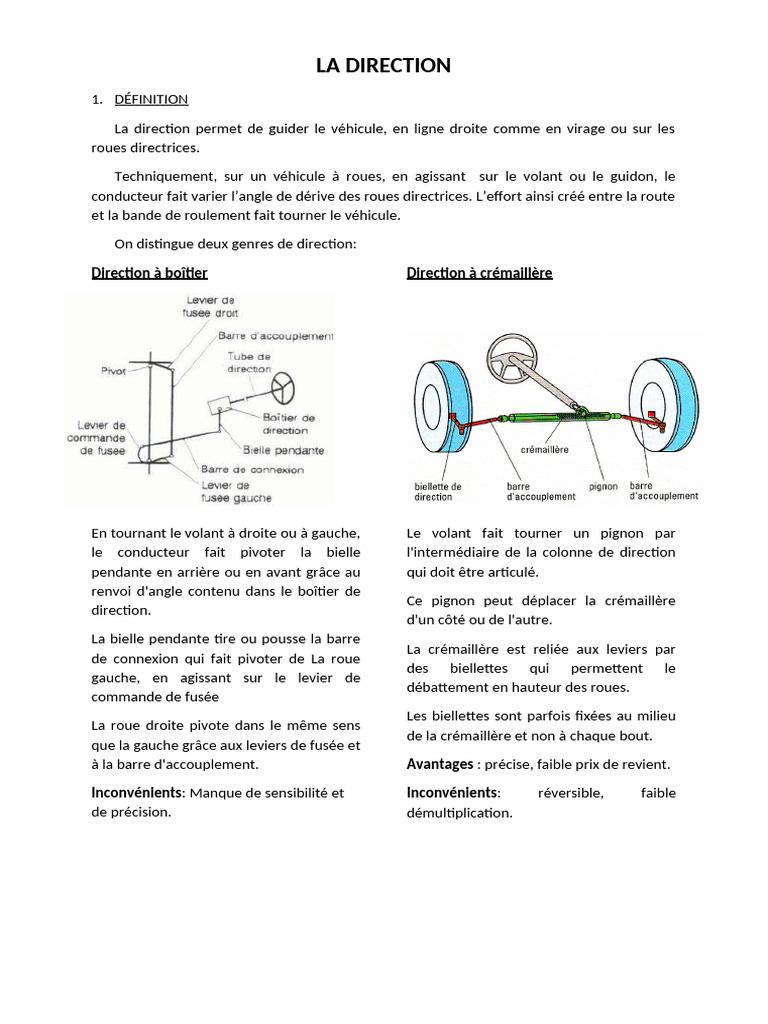 Mécanismes et Types de Direction Automobile | PDF | Pompe | Piston