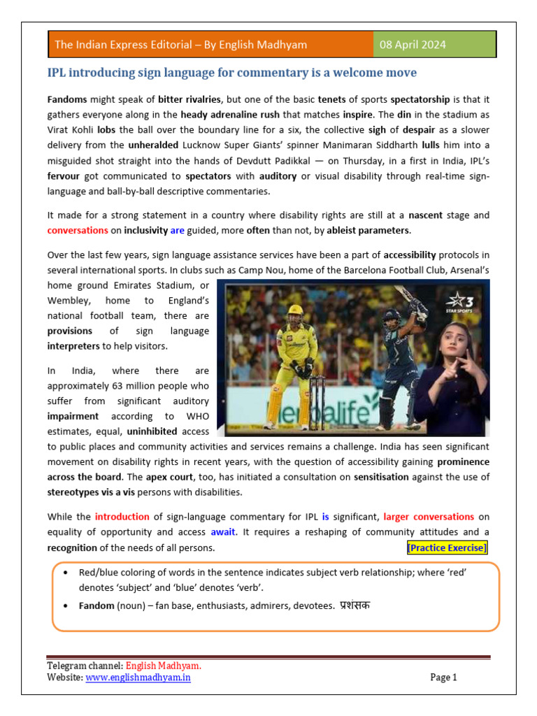 IPL's Sign Language Commentary Initiative | PDF | God | Disability
