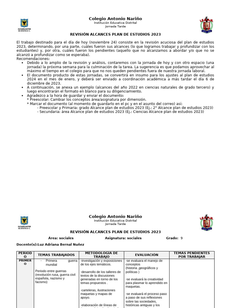Formato Alcance Plan de Estudios 2023 1 | PDF | Globalización ...