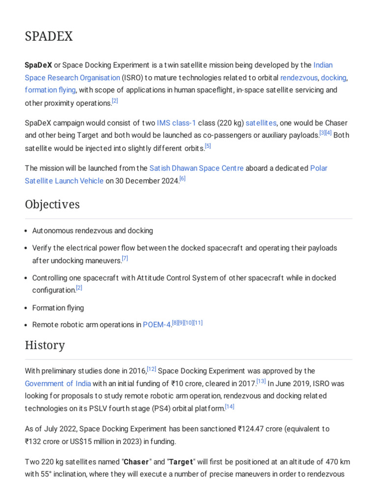 SPADEX - Wikipedia | PDF | Space Rendezvous | Docking And Berthing Of ...