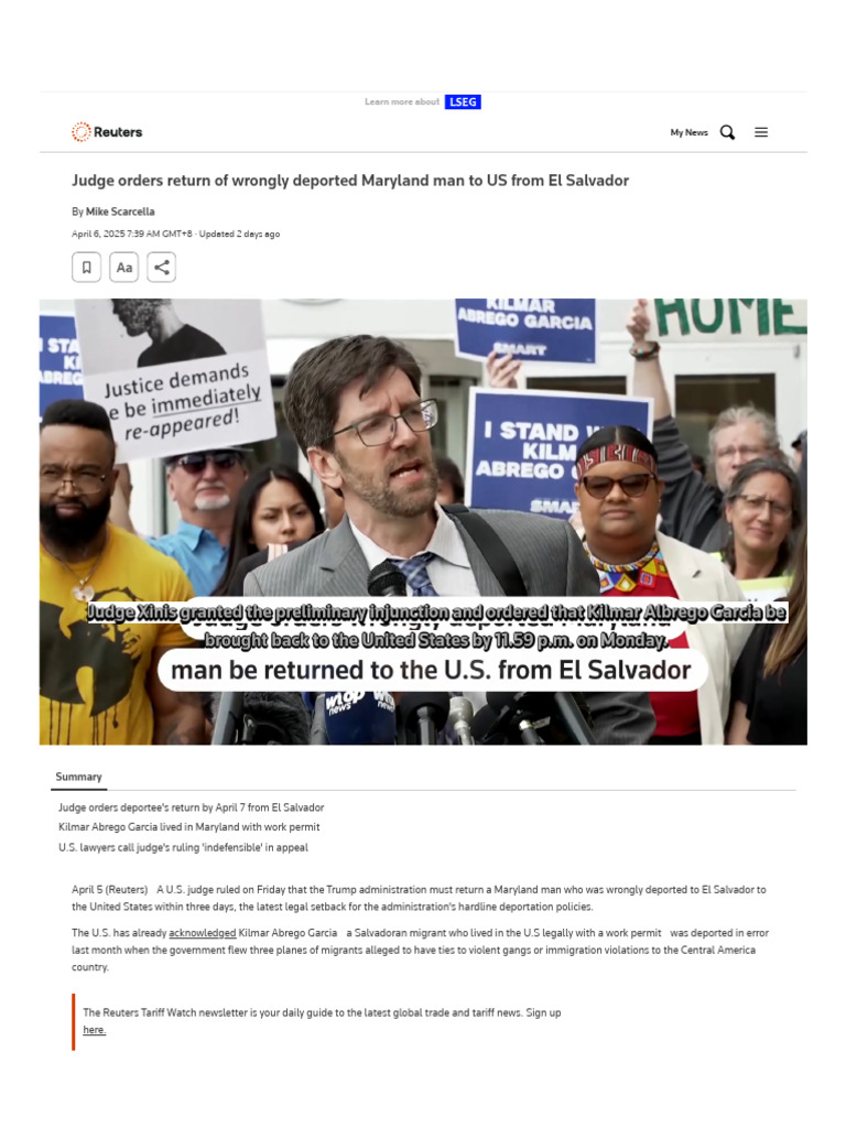 Judge Orders Return of Wrongly Deported Maryland Man To US From El ...
