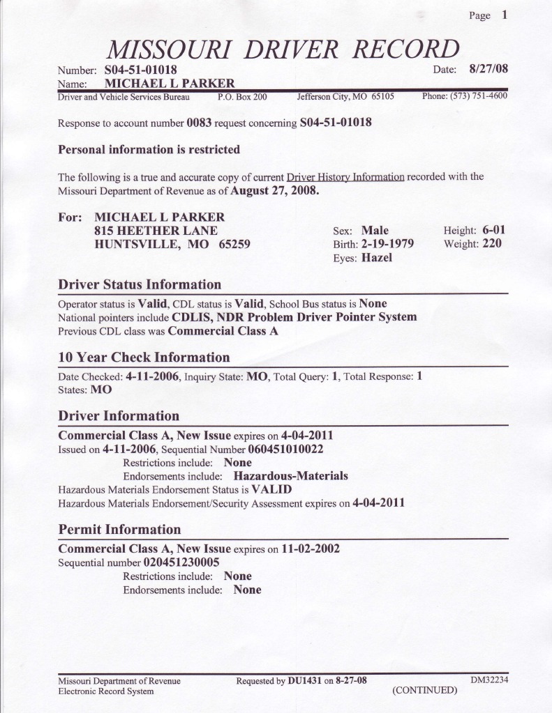 Missouri Driver Record Summary | PDF