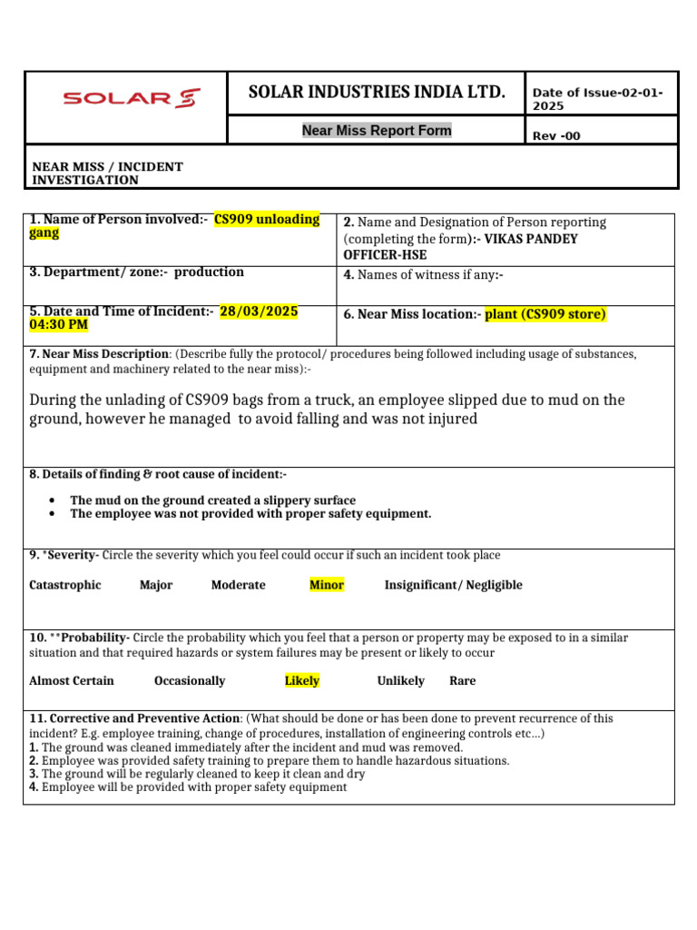 Near Miss On Dated - 31.07.2024 - 5 | PDF