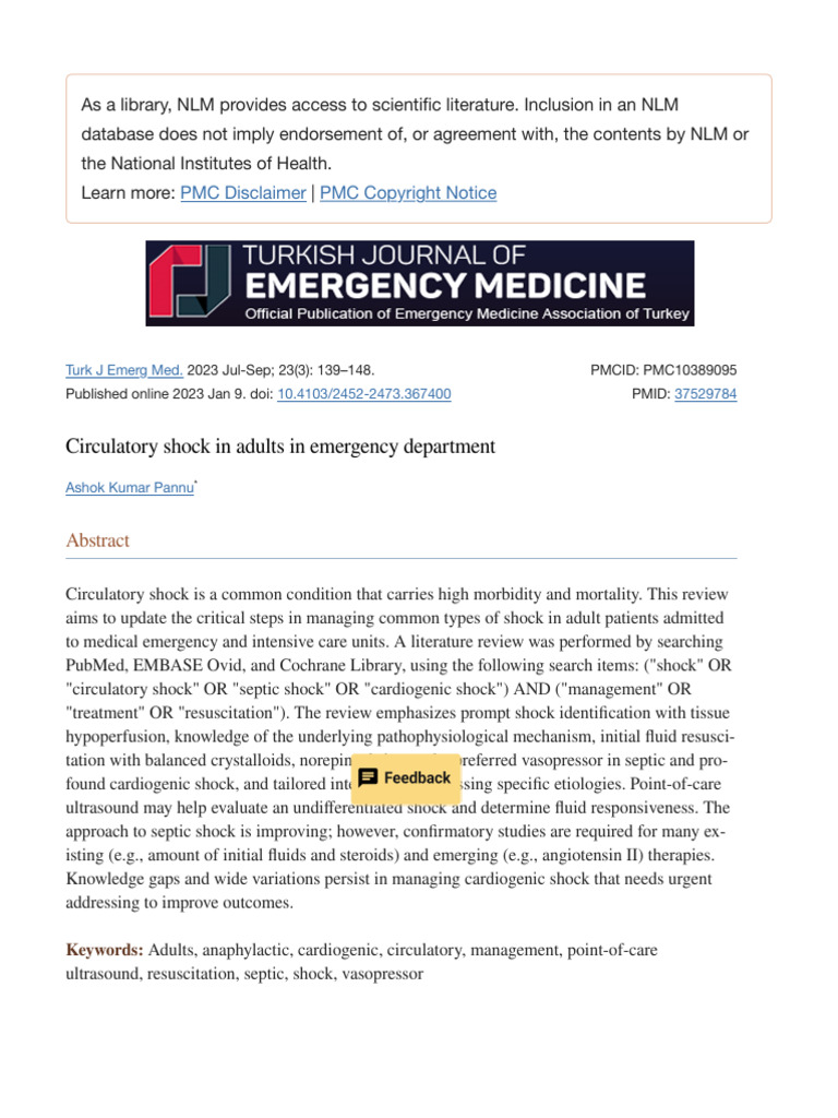 Circulatory Shock in Adults in Emergency Department - PMC | PDF | Shock ...