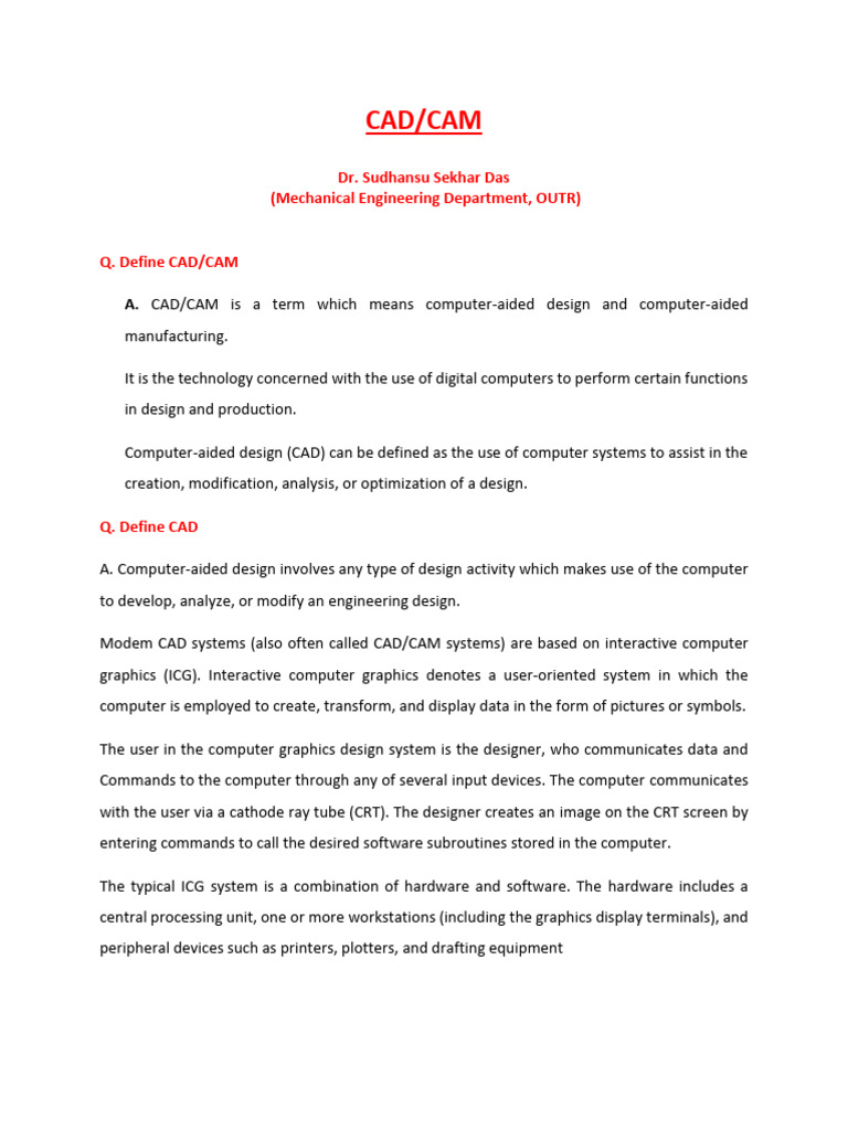 CAD CAM ALL NOTES(SUDHANSU) | PDF | Numerical Control | Computer Aided ...