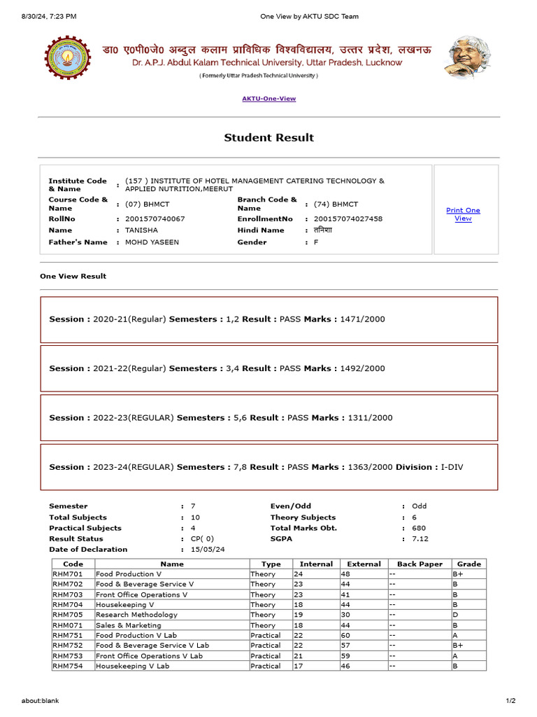 AKTU Marks Distribution Overview | PDF