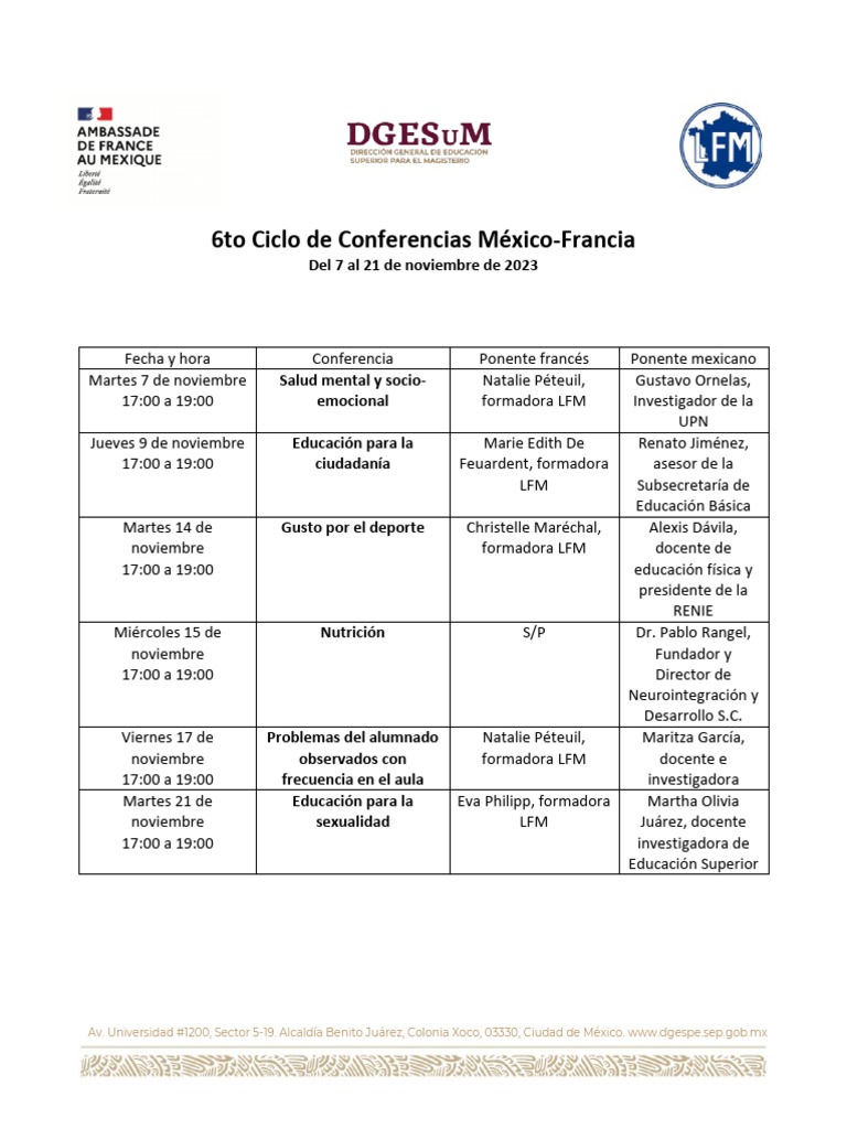 Ciclo de Conferencias México-Francia 2023 | PDF