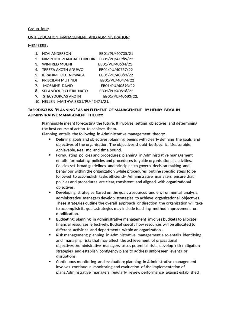 Planning in Administrative Management | PDF | Business