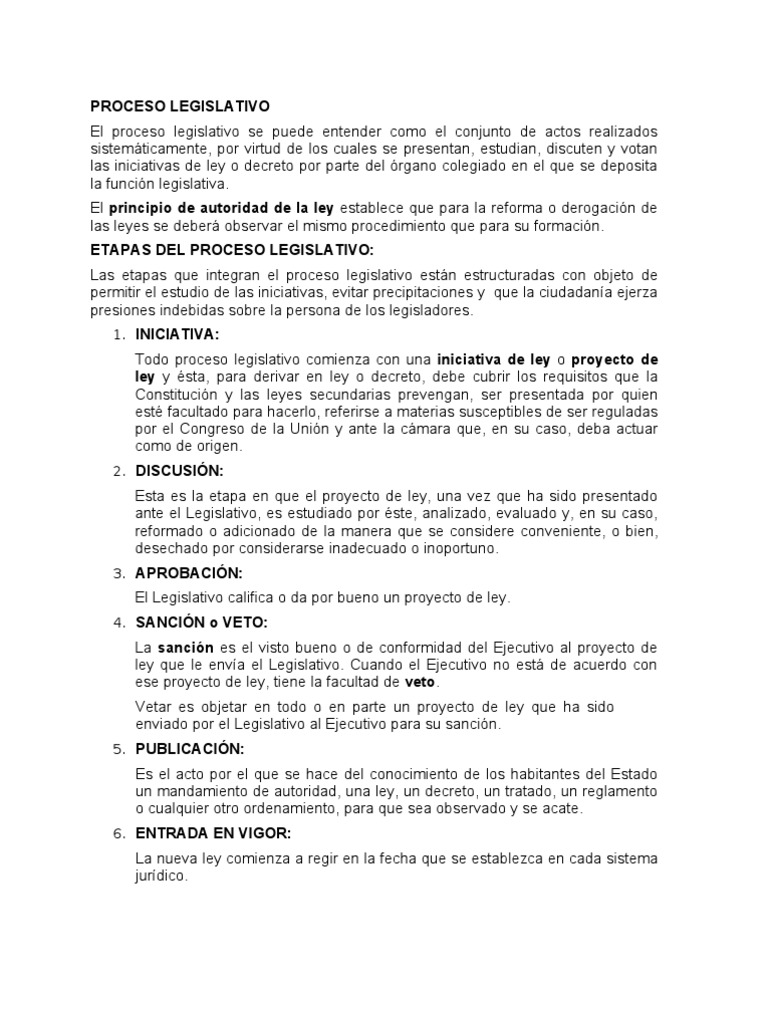 Etapas Del Proceso Legislativo