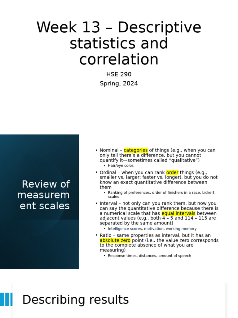 Week 13 Descriptive Statistics | PDF | Level Of Measurement | Statistics