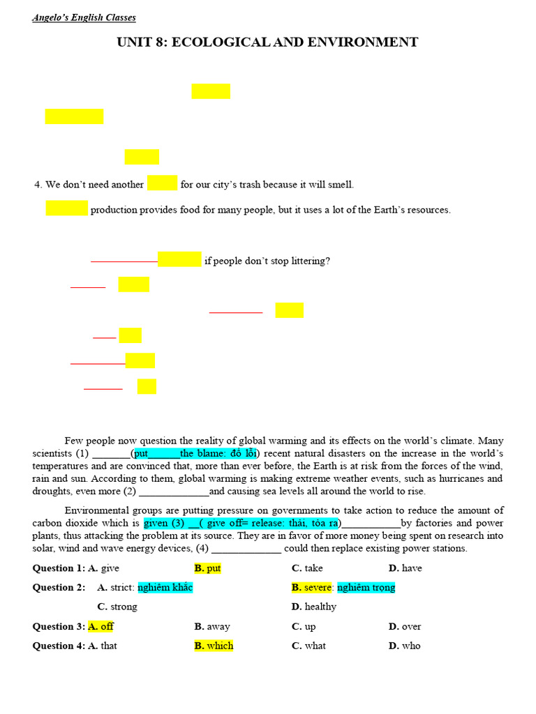 Ecological English Exercises for Students | PDF | Climate Change | Oceans