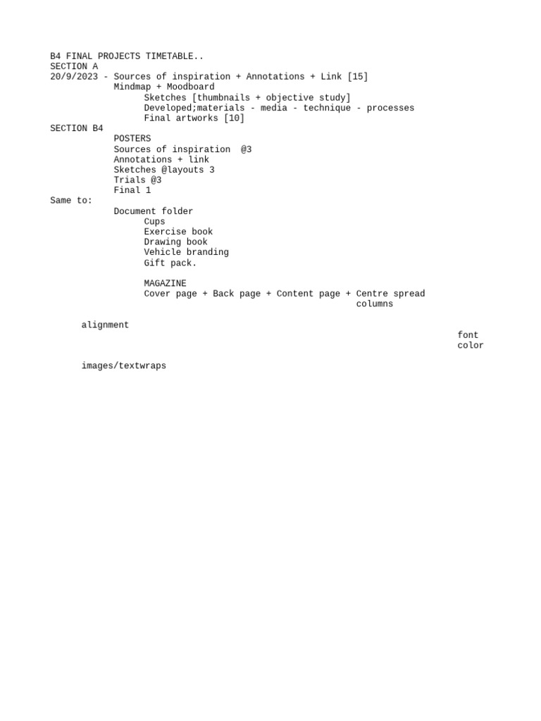 B4 Final Projects Timetable Overview | PDF