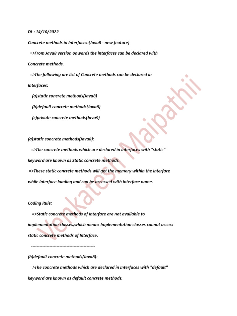 Class Running Notes 14th Oct | PDF | Interface (Computing ...