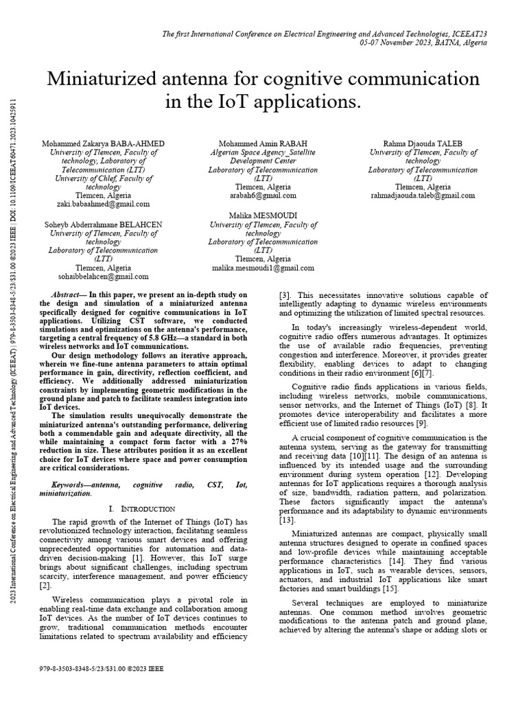 Miniaturized Antenna for IoT Applications | PDF | Antenna (Radio ...