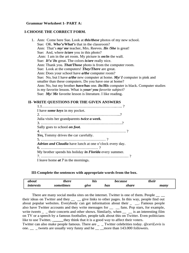 Grammar Worksheet: Error Correction & Exercises | PDF