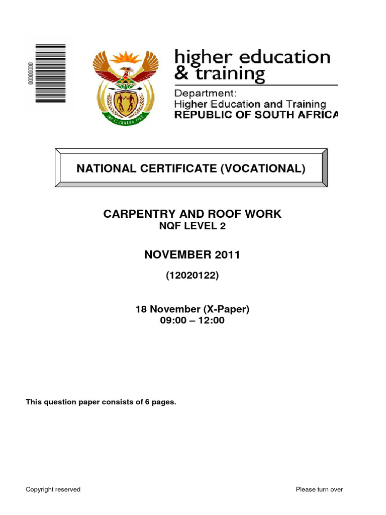 NC340 - Carpentry and Roof Work Level 2 QP Nov 2011 | PDF | Roof | Truss