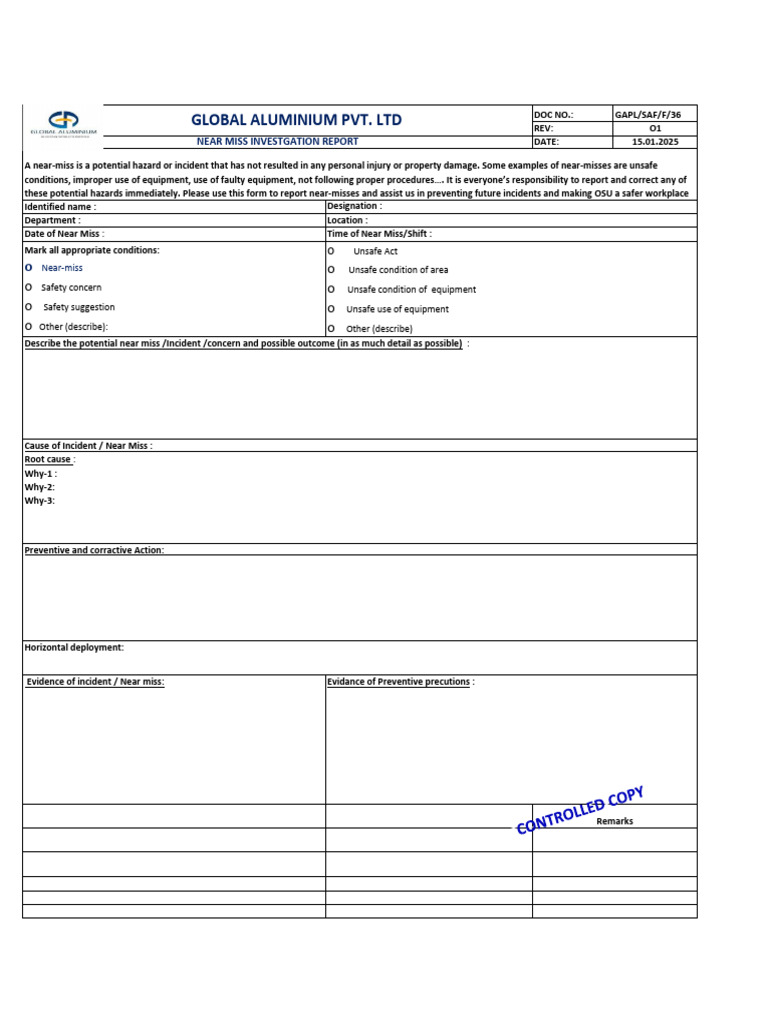 Near Miss Investigation Report Template | PDF | Safety | Occupational ...