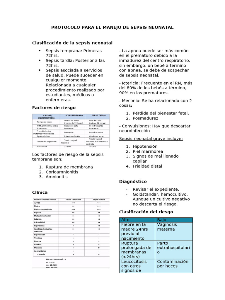 Protocolo de Manejo de Sepsis Neonatal | PDF | Septicemia | Parto