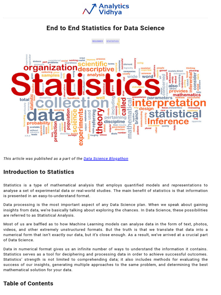Statistics for Data Science Insights | PDF | Type I And Type Ii Errors ...