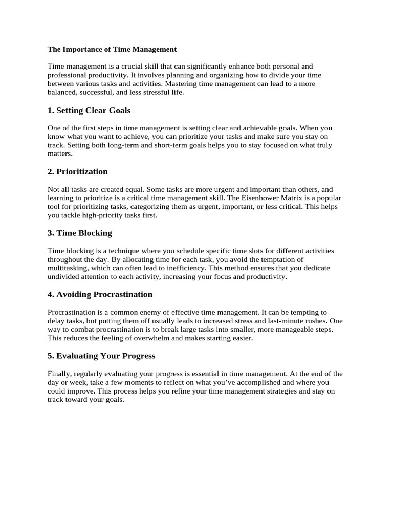 The Importance of Time Management | PDF