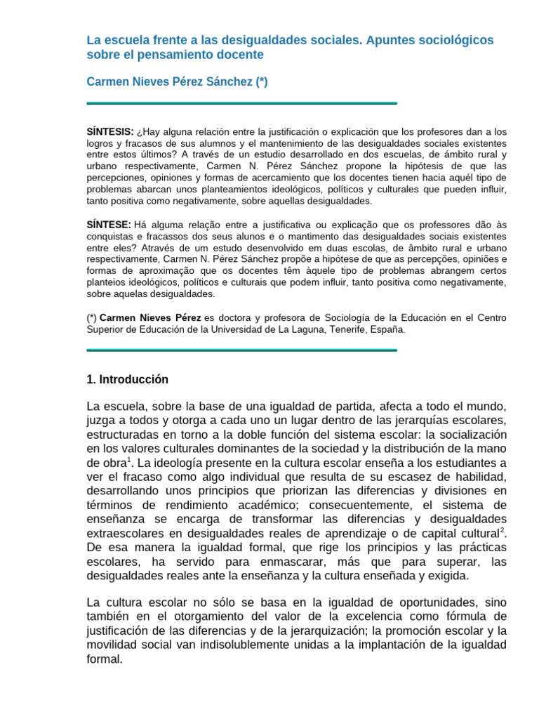 Desigualdades sociales en la educación | PDF | Maestros | Enseñando