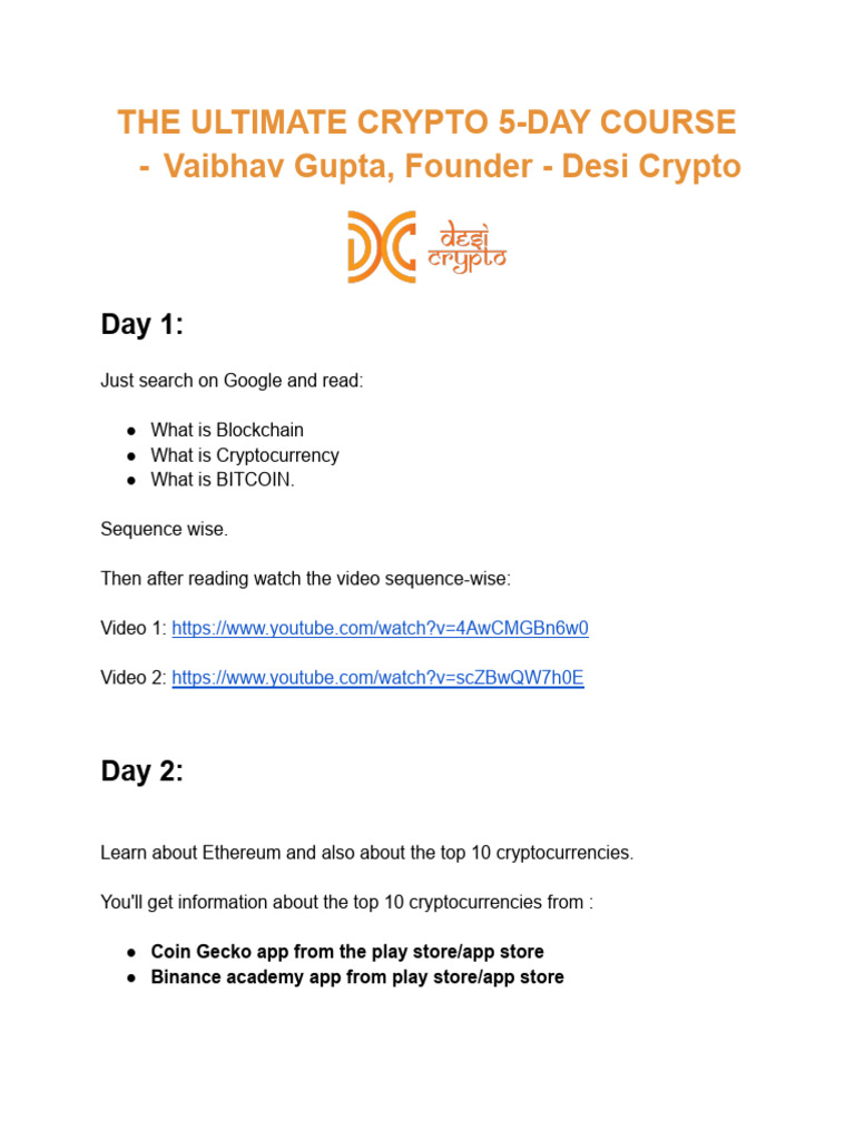 The Ultimate Crypto 5-Day Course | PDF | Cryptocurrency | Money