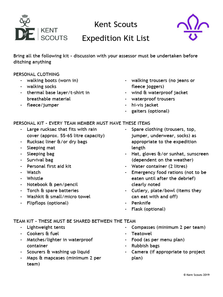 Essential Expedition Kit Checklist | PDF