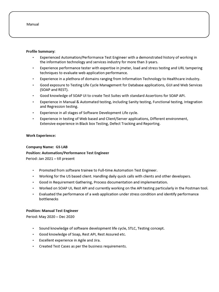 Automation and Performance Testing Profile | PDF | Software Testing ...