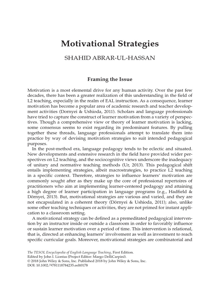 Effective Motivational Strategies in EAL | PDF | English As A Second Or ...