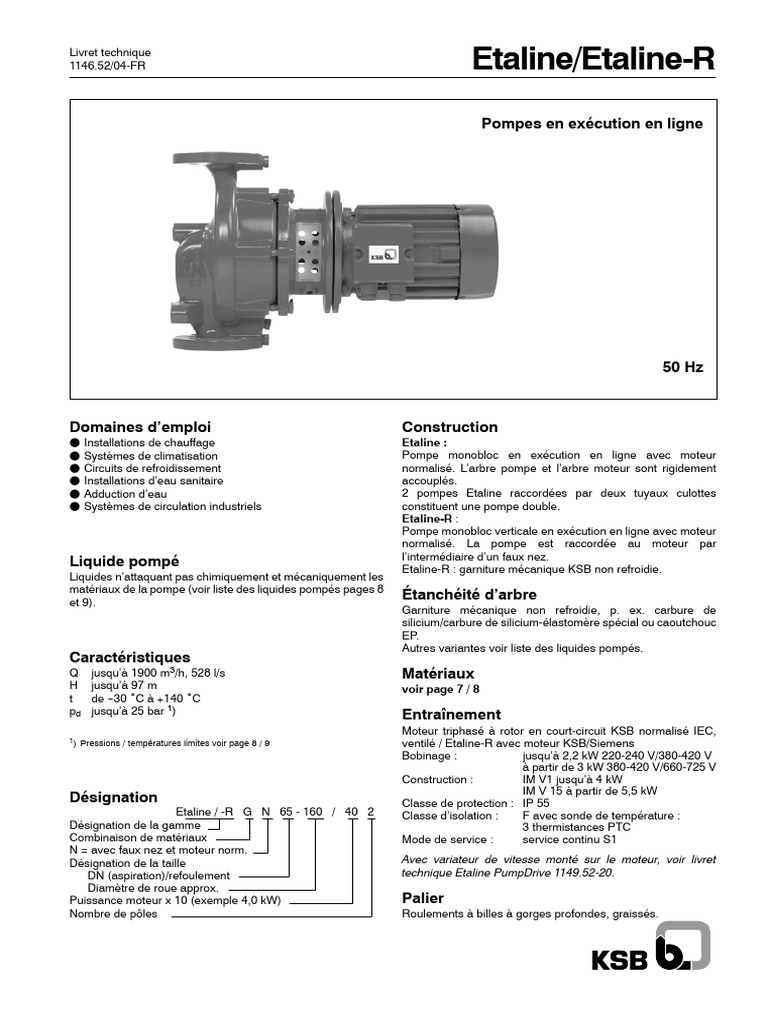 KSB Etaline Etaline R | PDF | Pompe | Acier