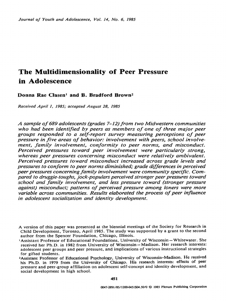 Understanding Adolescent Peer Pressure | PDF | Adolescence | Identity ...