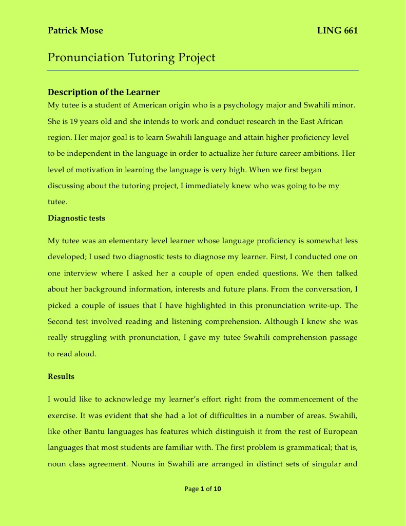 pronunciation project Vowel English Language