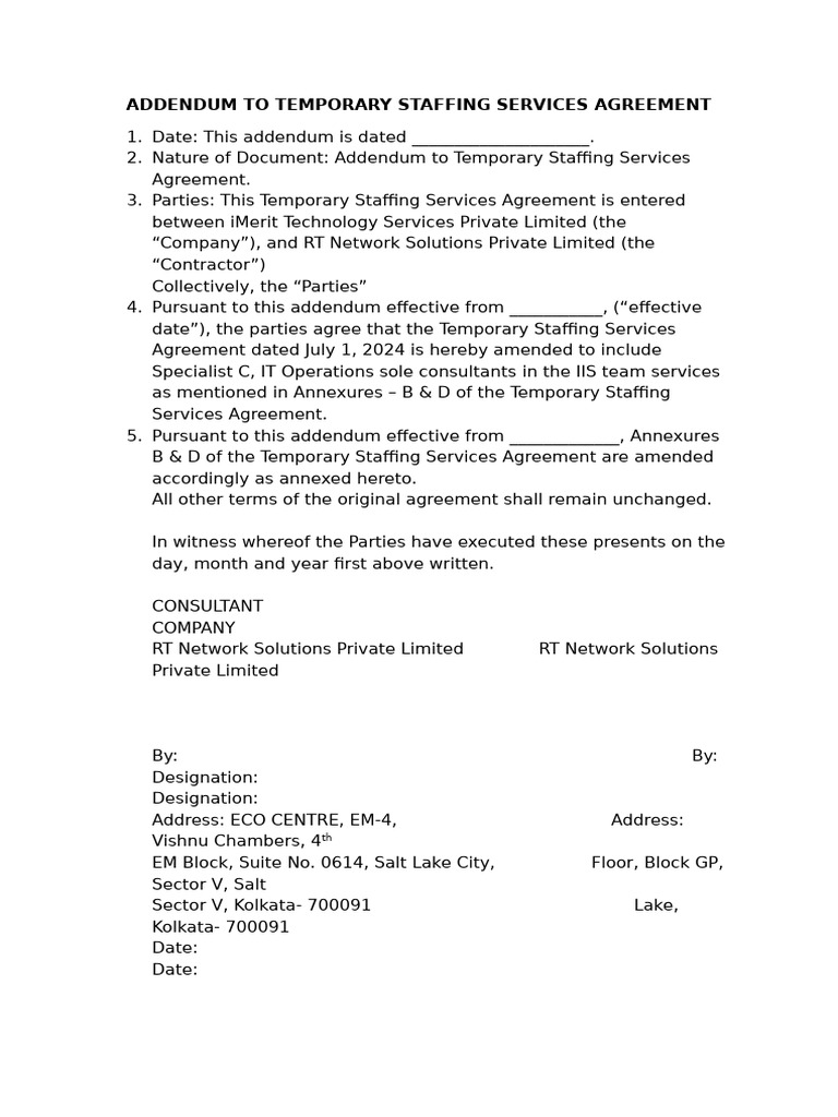 Addendum to Staffing Agreement | PDF