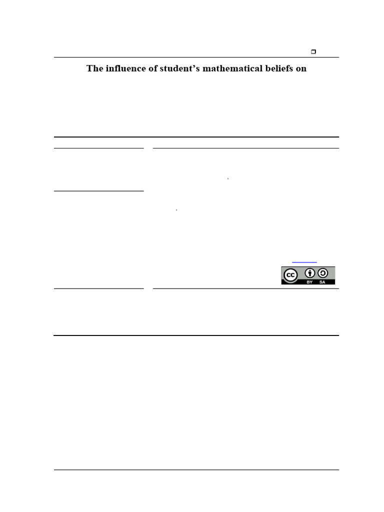 The Influence of Student's Mathematical Beliefs On Metacognitive Skills ...