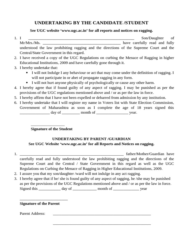 Anti Ragging Form Taken From Student 24-25 | PDF | Human Rights | Justice