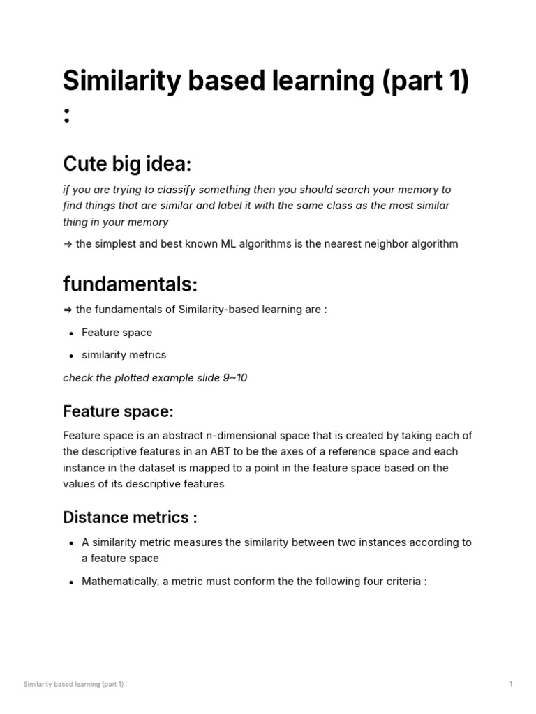 Similarity Based Learning (Part 1) | PDF | Distance | Space