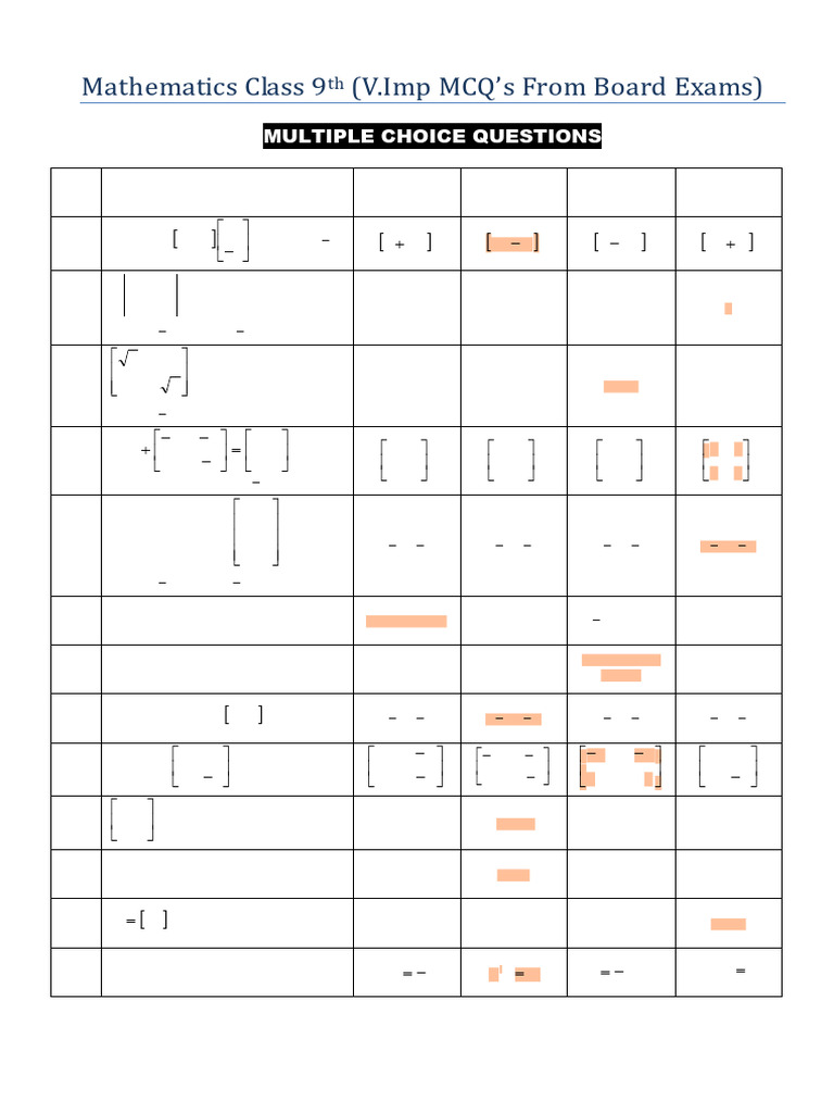 9th Grade Math MCQs and Answers | PDF | Triangle | Matrix (Mathematics)