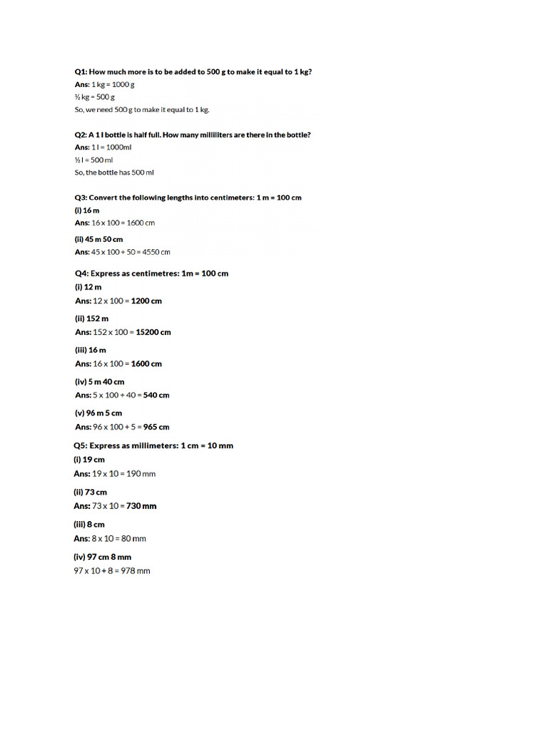 Class 4 Measurement | PDF