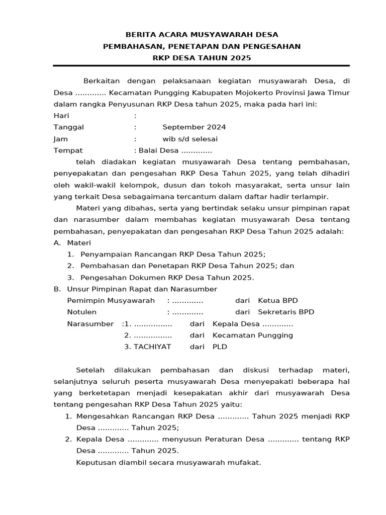 Berita Acara Musdes RKP Desa 2025 | PDF