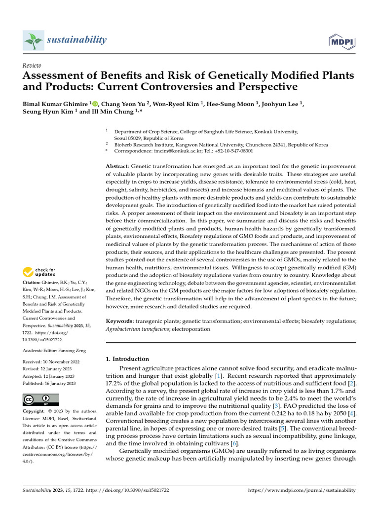 Assessment of Benefits and Risk of Genetically Modified Plants | PDF ...