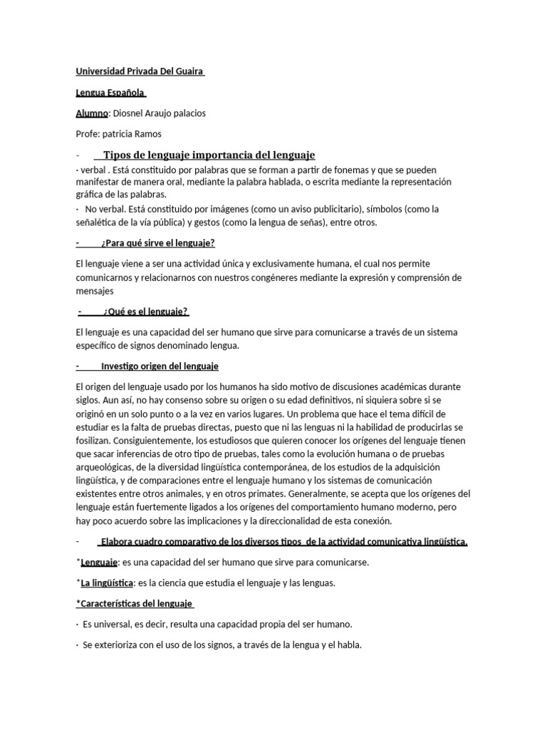 Tipos y funciones del lenguaje humano | PDF | Origen del lenguaje ...