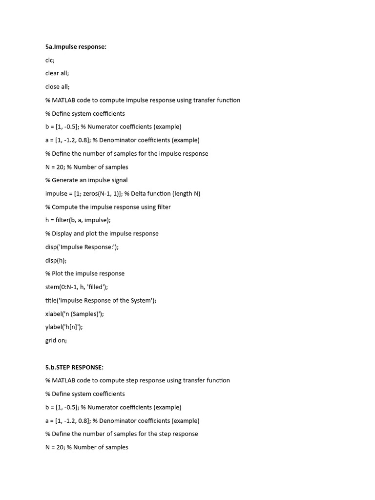 MATLAB Impulse and Step Response Analysis | PDF