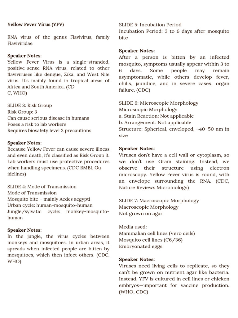 Overview of Yellow Fever Virus (YFV) | PDF | Yellow Fever | Infection