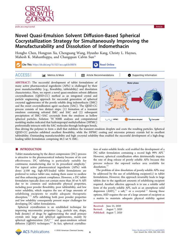 Quasi-Emulsion Method for Indomethacin Cocrystals | PDF ...